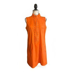 Richard Malcolm Shirt Dress Orange Cotton Sleeveless High Neck